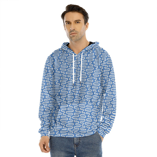 Blue And White DNA Pattern Print Men's Velvet Pullover Hoodie