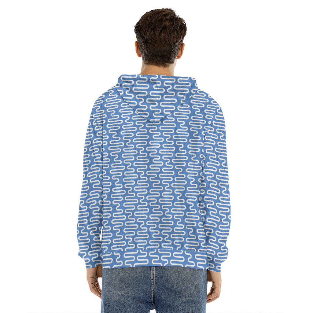 Blue And White DNA Pattern Print Men's Velvet Pullover Hoodie