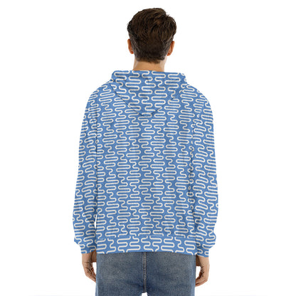Blue And White DNA Pattern Print Men's Velvet Pullover Hoodie