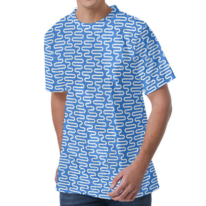 Blue And White DNA Pattern Print Men's Velvet T-Shirt