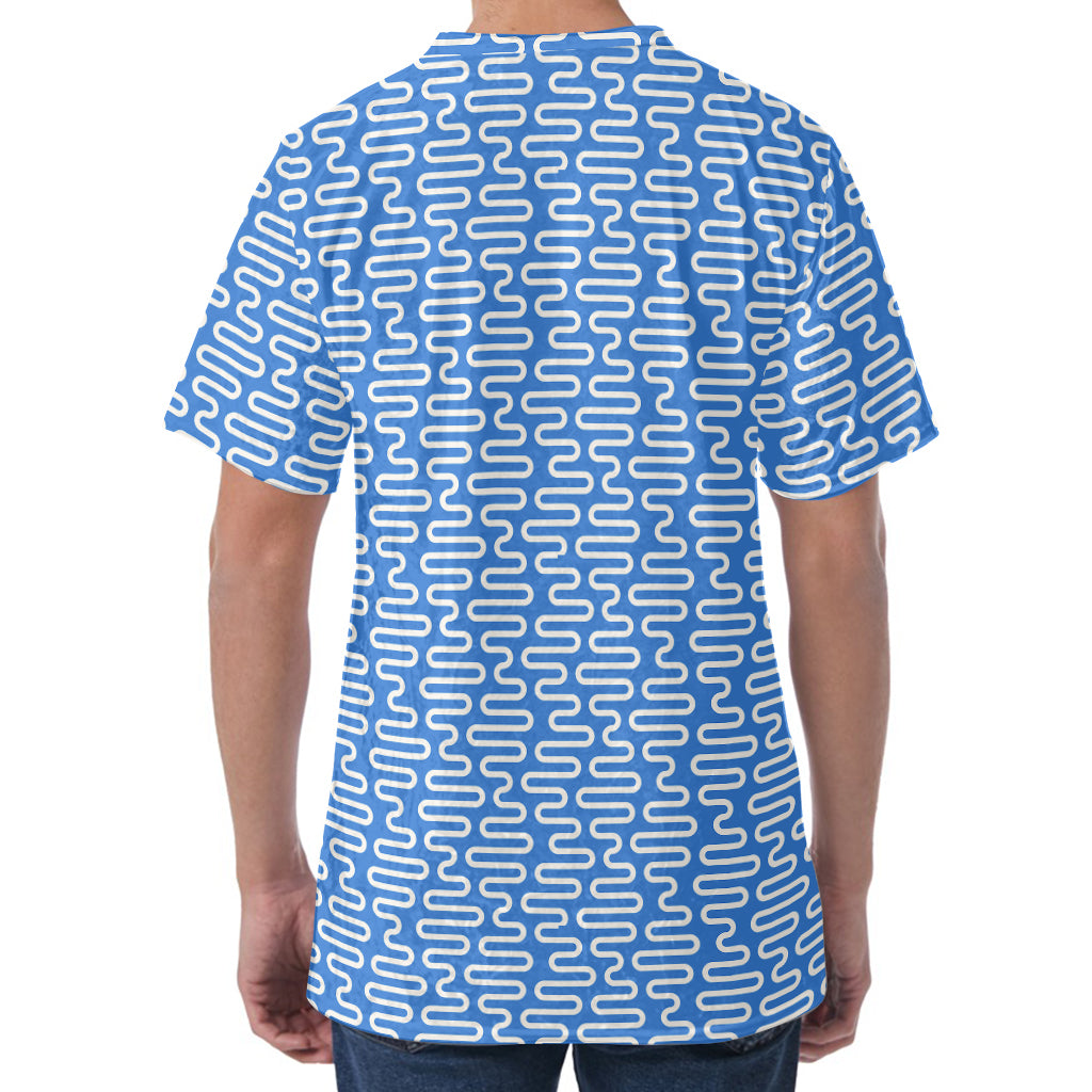 Blue And White DNA Pattern Print Men's Velvet T-Shirt