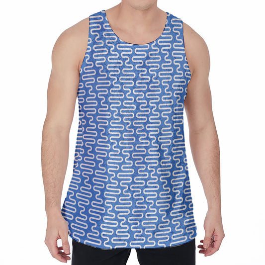Blue And White DNA Pattern Print Men's Velvet Tank Top