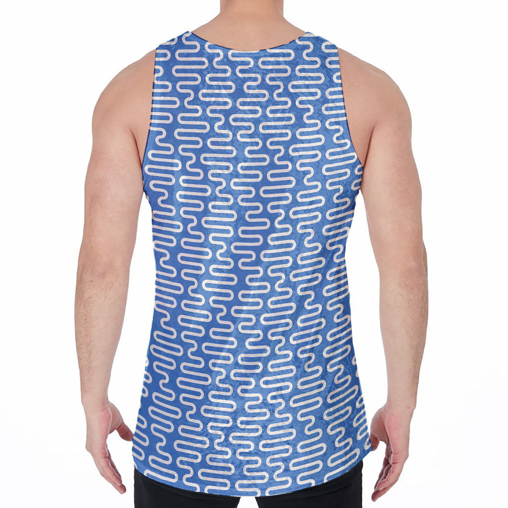 Blue And White DNA Pattern Print Men's Velvet Tank Top
