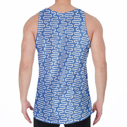 Blue And White DNA Pattern Print Men's Velvet Tank Top