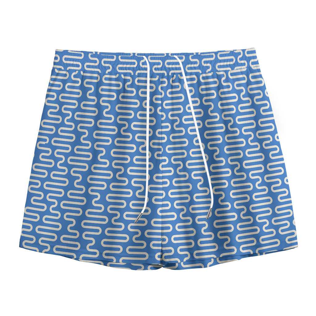 Blue And White DNA Pattern Print Mesh Shorts