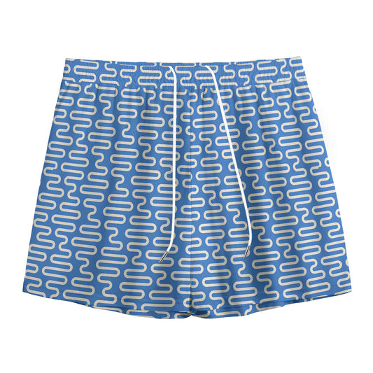 Blue And White DNA Pattern Print Mesh Shorts