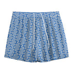 Blue And White DNA Pattern Print Mesh Shorts