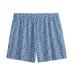 Blue And White DNA Pattern Print Mesh Shorts