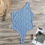 Blue And White DNA Pattern Print One Shoulder Bodysuit