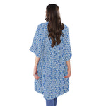 Blue And White DNA Pattern Print Open Front Beach Cover Up