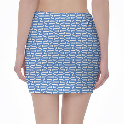 Blue And White DNA Pattern Print Pencil Mini Skirt