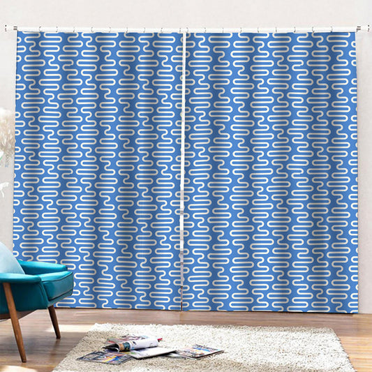 Blue And White DNA Pattern Print Pencil Pleat Curtains