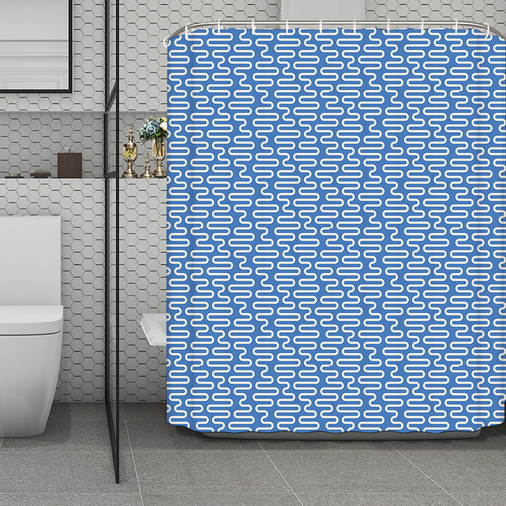Blue And White DNA Pattern Print Polyester Shower Curtain