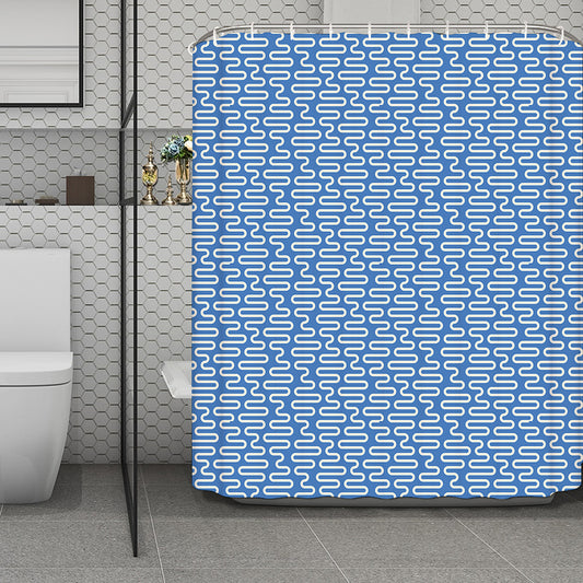 Blue And White DNA Pattern Print Polyester Shower Curtain