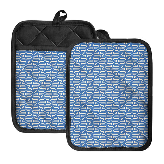 Blue And White DNA Pattern Print Pot Holders With Pocket