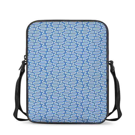 Blue And White DNA Pattern Print Rectangular Crossbody Bag