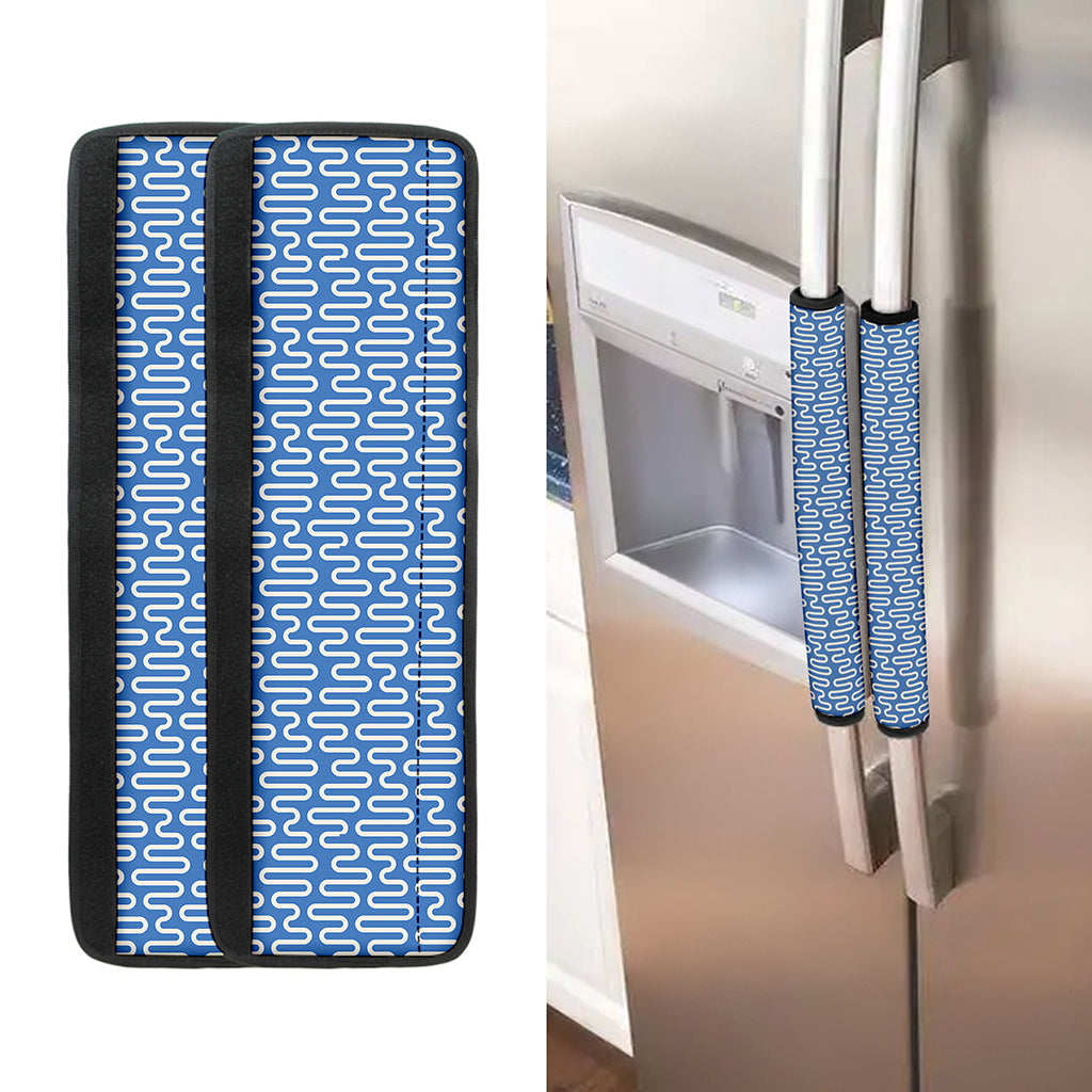 Blue And White DNA Pattern Print Refrigerator Handle Covers
