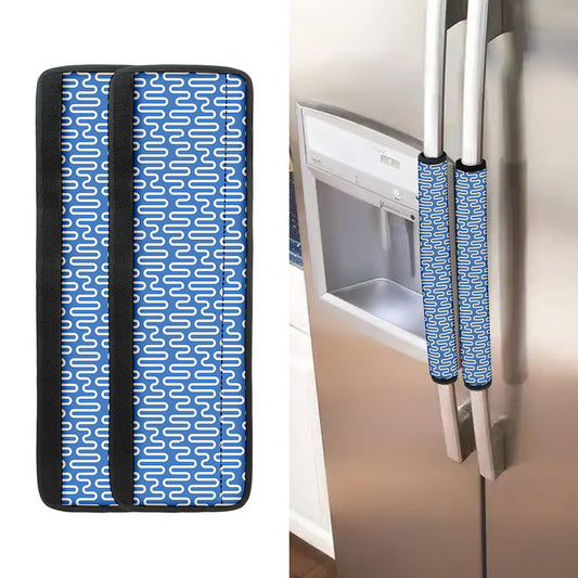 Blue And White DNA Pattern Print Refrigerator Handle Covers