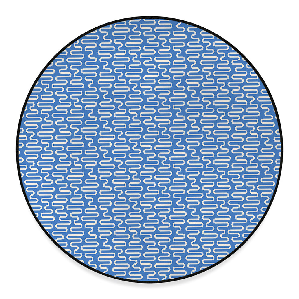 Blue And White DNA Pattern Print Round Floor Mat