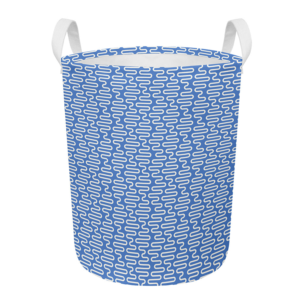 Blue And White DNA Pattern Print Round Laundry Basket