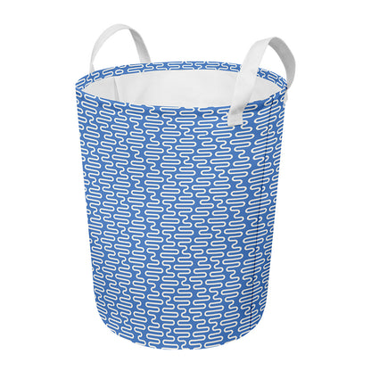 Blue And White DNA Pattern Print Round Laundry Basket