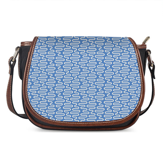 Blue And White DNA Pattern Print Saddle Bag