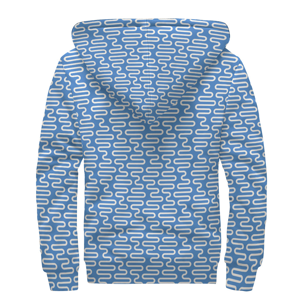 Blue And White DNA Pattern Print Sherpa Lined Zip Up Hoodie