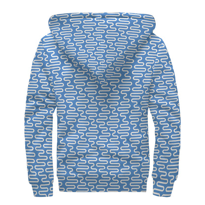 Blue And White DNA Pattern Print Sherpa Lined Zip Up Hoodie