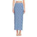 Blue And White DNA Pattern Print Side Slit Maxi Skirt