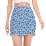 Blue And White DNA Pattern Print Side Slit Mini Skirt