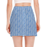 Blue And White DNA Pattern Print Side Slit Mini Skirt