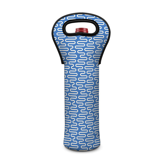 Blue And White DNA Pattern Print Single Neoprene Wine Tote