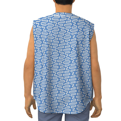 Blue And White DNA Pattern Print Sleeveless Baseball Jersey