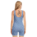 Blue And White DNA Pattern Print Sleeveless One Piece Swimsuit