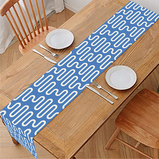 Blue And White DNA Pattern Print Table Runner