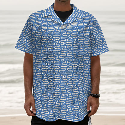Blue And White DNA Pattern Print Textured Short Sleeve Shirt