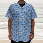 Blue And White DNA Pattern Print Textured Short Sleeve Shirt
