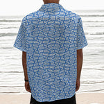Blue And White DNA Pattern Print Textured Short Sleeve Shirt