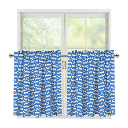 Blue And White DNA Pattern Print Tier Curtains
