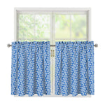 Blue And White DNA Pattern Print Tier Curtains
