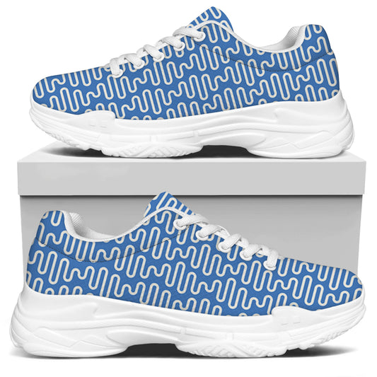 Blue And White DNA Pattern Print White Chunky Shoes