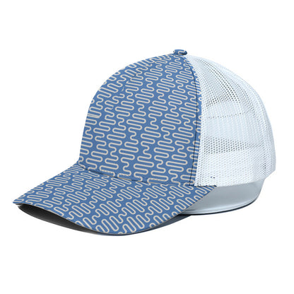 Blue And White DNA Pattern Print White Mesh Trucker Cap