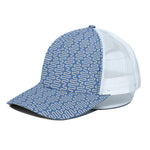 Blue And White DNA Pattern Print White Mesh Trucker Cap