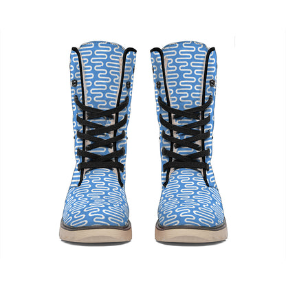 Blue And White DNA Pattern Print Winter Boots