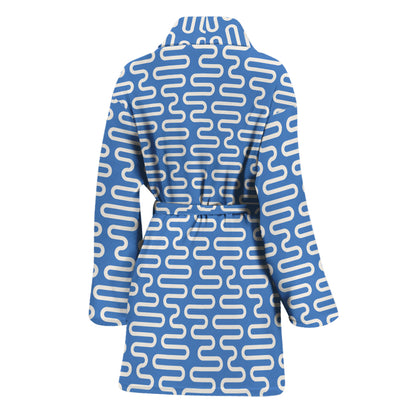 Blue And White DNA Pattern Print Women's Bathrobe