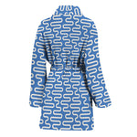 Blue And White DNA Pattern Print Women's Bathrobe