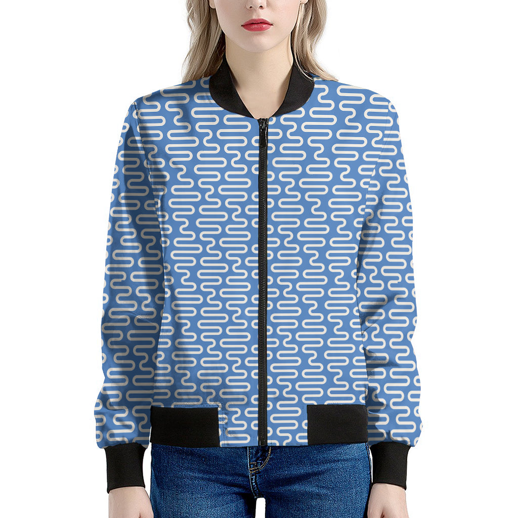 Blue And White DNA Pattern Print Women's Bomber Jacket