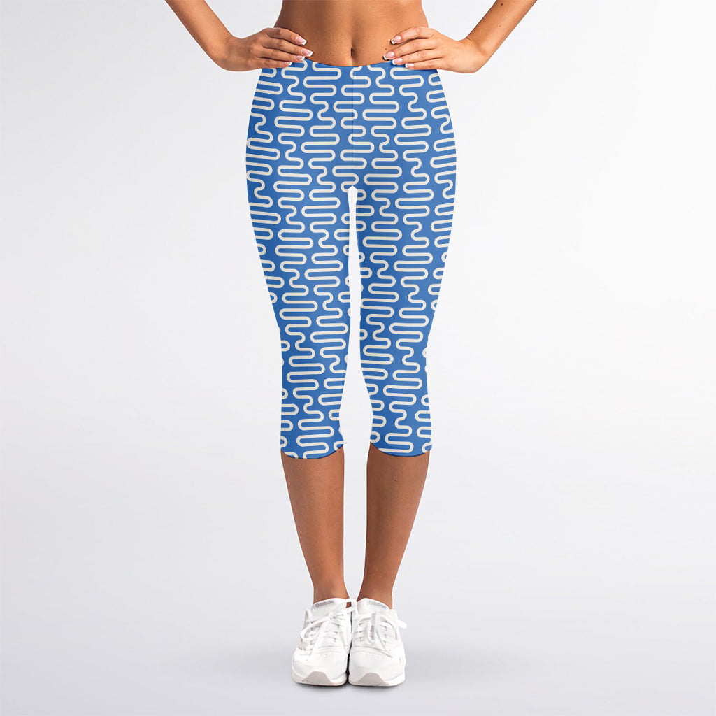 Blue And White DNA Pattern Print Women's Capri Leggings