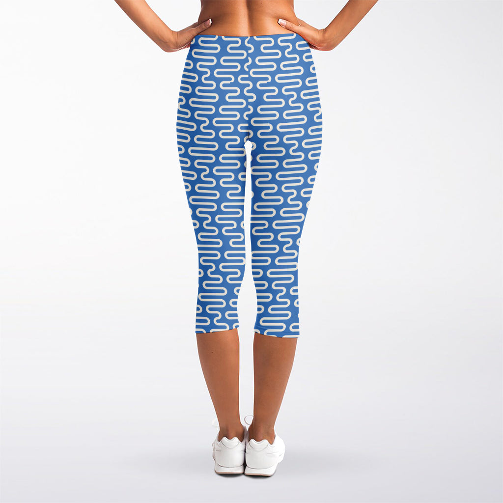 Blue And White DNA Pattern Print Women's Capri Leggings