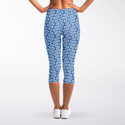 Blue And White DNA Pattern Print Women's Capri Leggings